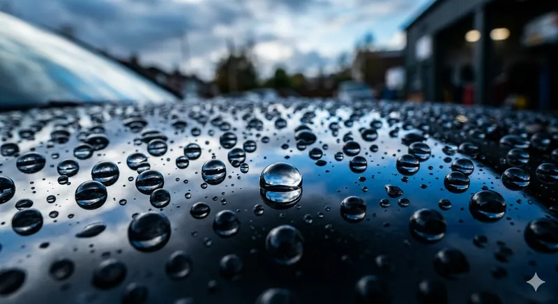 Revestimento cerâmico com gotas de água no capô